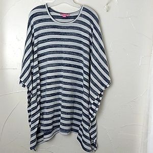 Woman Within Blue White Striped‎ Pullover Poncho Sweater Top Oversized M/L